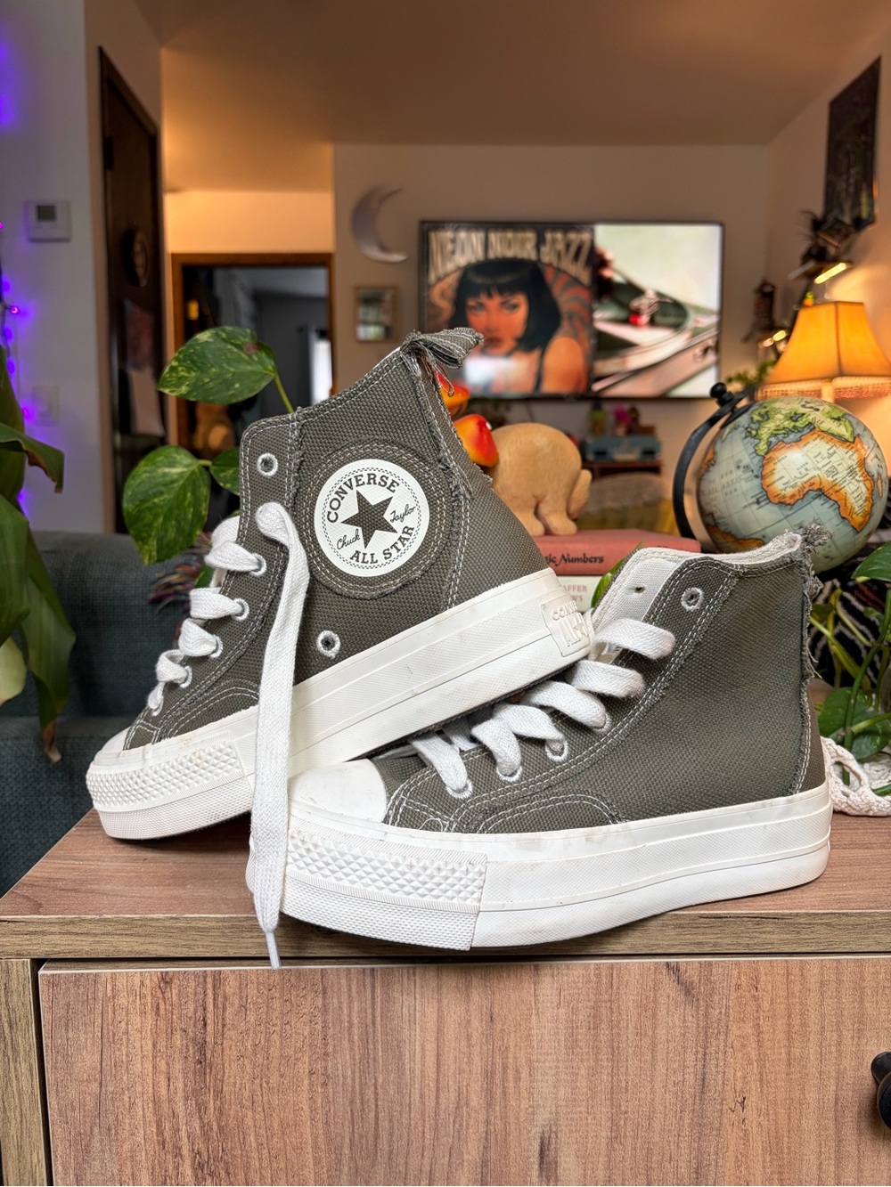 Converse High Top Platform Sneakers - Olive
